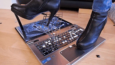 Crushing The Slave’s Laptop Under My Ass And Heels